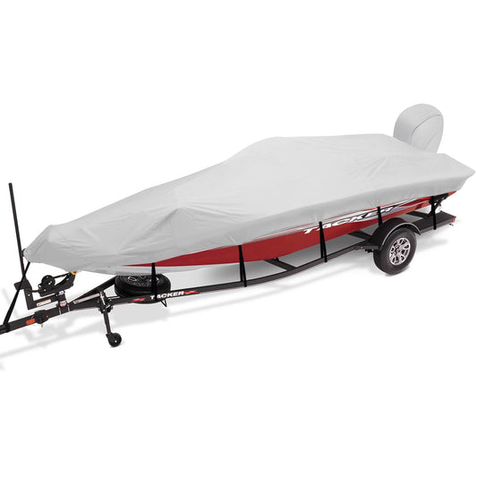 Boatpro Trailerable Boat Cover 16-18ft with Outboard Motor Cover, 900D Marine Canvas Waterproof & UV-Proof Heavy Duty Boat Covers for 16 feet 17ft 18' Foot V-Hull Bass Boat Runabout Boat, Gray