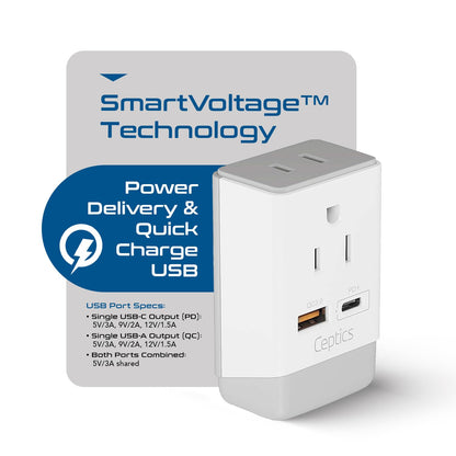 Ceptics Uk Ireland Power Plug Adapter 2 Pack Set, Qc 3.0 & Pd, Safe Dual Usb & Usb-C - 2 Usa Socket Compact & Powerful - Use In