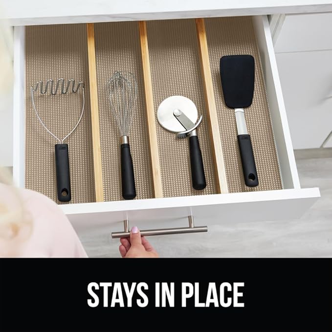 GORILLA GRIP powerGRIP Drawer Shelf and Cabinet Liner, Thick Strong Hold, Non-Adhesive Liners Protect Kitchen Cabinets and Cupboard, Bathroom Drawers, Easy Install, Breathable Mat, 20" x30', Beige