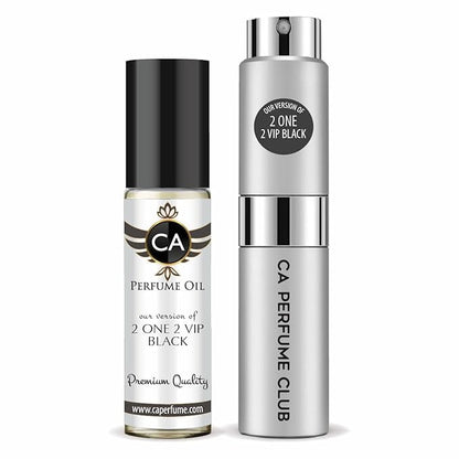 CA Perfume Duo Impression of 2 One 2 Vip Black For Men Perfume Layering Set Mens Cologne Long Lasting Travel Size EDP + Body Oil Roll-On Bottle 0.27 Fl Oz+0.33 Fl Oz