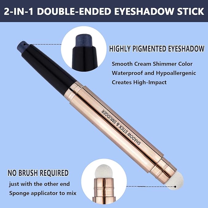 Black Bule Eyeshadow Stick, Cream Smooth Shimmer Eyeshadow Pencil, Hypoallergenic Waterproof Long Lasting Highlighter Stick, Glitter Primer Palette