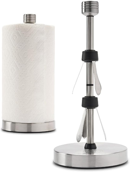 Dear Household Stainless Steel Paper Towel Holder Easy One-Handed Operation - This Sturdy Weighted Paper Towel Dispenser Countertop Model Has Suction Cups and Holds All Paper Towel Rolls - Silver