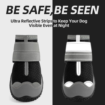 Dog Shoes for Large Dogs, Medium Dog Boots & Paw Protectors for Hardwood Floors, Outdoor Dog Booties for Hot Pavement Winter Snow Hiking, Breathable Dog Shoes with Reflective Strips Size 4