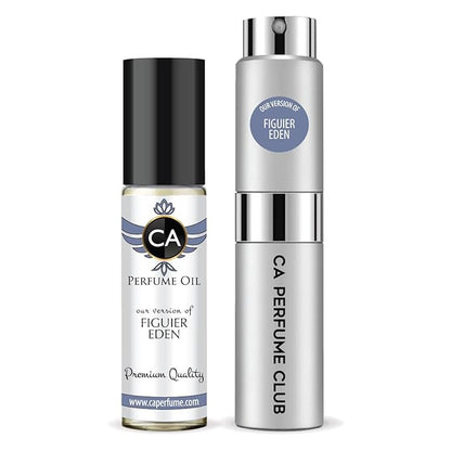 CA Perfume Duo Impression of Figuier Eden For Women And Men Perfume Layering Set Long Lasting Travel Size EDP + Body Oil Roll-On Bottle 0.27 Fl Oz+0.33 Fl Oz