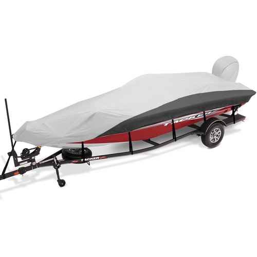 Boatpro Trailerable Boat Cover 14-16ft with Outboard Motor Cover, 900D Marine Canvas Waterproof Heavy Duty Boat Covers for 14 feet 15ft 16' Foot V-Hull Bass Boat Tri-Hull Runabout Boat, Silver