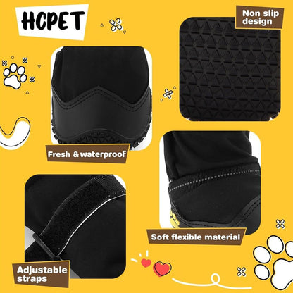 Hcpet Dog Shoes, Dog Boots & Paw Protectors for Winter Snowy Days, Rainy Weather, Outdoor Anti-Slip Sole Dog Booties for Hardwood Floor Black-Leg 7