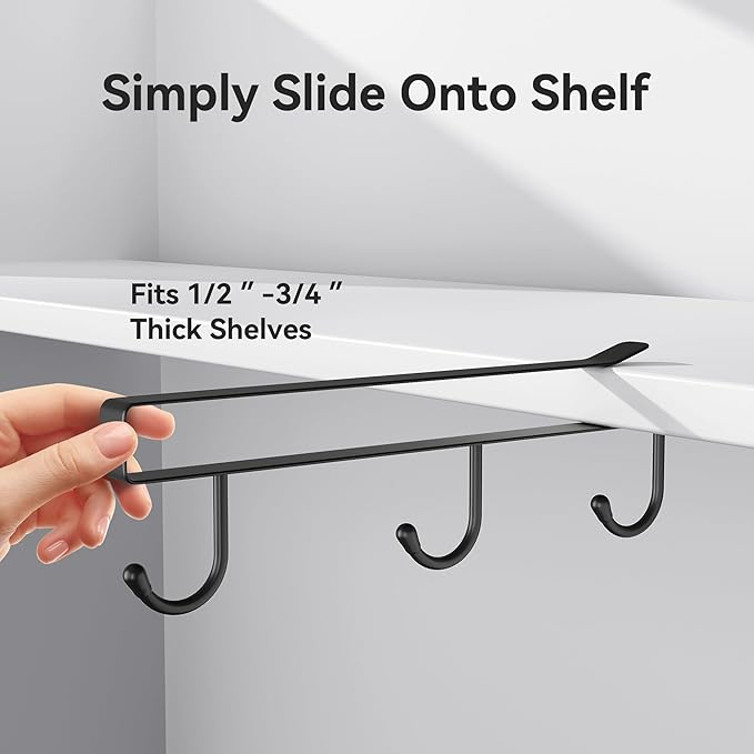 ECROCY Mug Hooks for Cabinet, Clip-On Shelf and Only Fits Flat Cabinet Without Any Lip, 3pcs Mug Holder No Drilling Free Damage