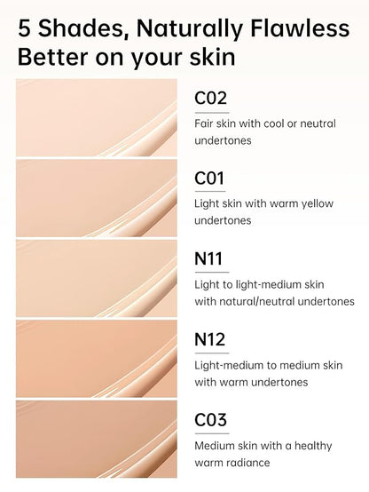 Catkin Phoenix Cushion Foundation Buildable Coverage Anti-Aging Serum Makeup, Sheer Satin Finish, Refill Included, Light Beige 0.46 Oz x 2, C03 VANILLA