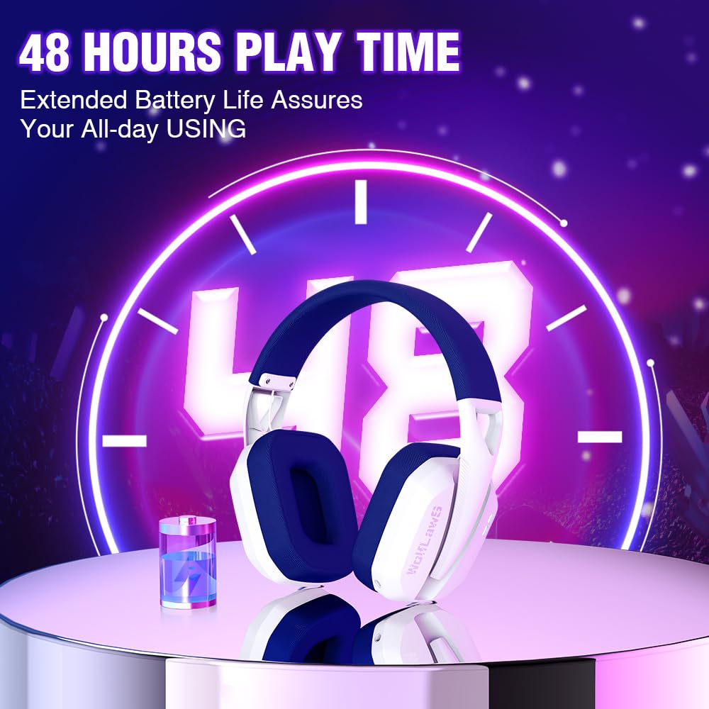 Wolflaws Wireless Gaming Headset For Ps5, Ps4, Pc, Mac, Switch, Bluetooth Over-Ear Headphones With Detachable And Built-In Mics,