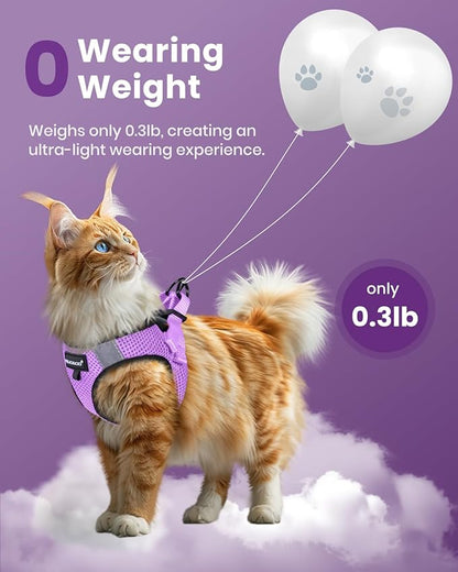FAYOGOO Cat Harness, Cat Leash and Harness Set for Walking Escape Proof, Harness for Small Cats/Small Dogs, Large Kitten/Puppy Harness and Leash, Harness for Cats S-XXL(Modern Violet, XX-Large)