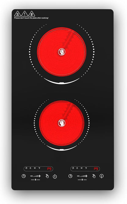VBGK Electric Cooktop,110V 2100W 2 Burner Electric Cooktop,Countertop and Built-in Stove top with 9 Power Levels,Child Safety Lock, Timer, LED touch control,Overheat Protection