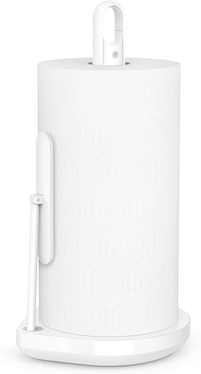 simplehuman Standing Paper Towel Holder with Spray Pump, White Stainless Steel