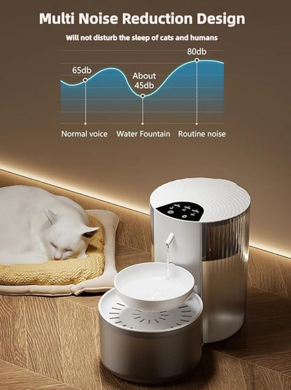Wireless Cat Water Fountain No Filters, 3.5L Automatic Wastewater Separation Pet Water Fountains for Cats Indoor, Quiet Cat Dog Water Dispenser Rechargeable Kitty Drinking Fountains - for Pets