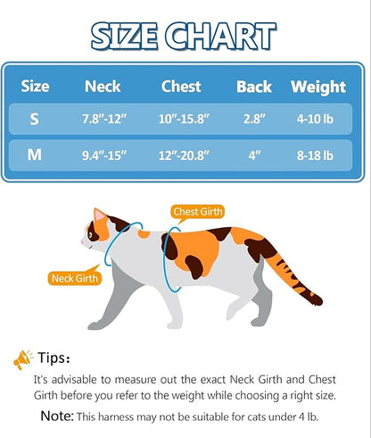 Halypet Cat Harness and Leash Set, Escape Proof [3 in 1 Adjustable & Lightweight] Cat Harness, Soft Comfortable Kitten Harness for Cats Safe, Easy to Wear, Outdoor Walking Travel