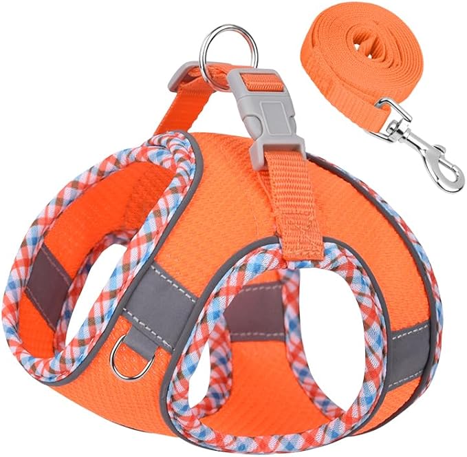 Dog Harness and Leash Set, No Pull Adjustable Reflective Pet Harness for Small Medium Dogs, Step in Vest Harness Easy Walk Dog Harness Outdoor Hiking Training for Small Medium Dogs, Cats(Orange, S)
