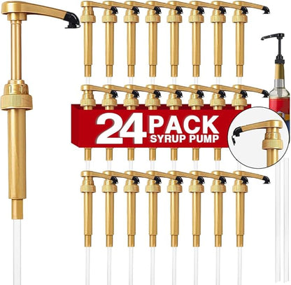 24 pcs Syrup Pumps with Cap to Avoid Dripping, Leak Proof Coffee Syrup Dispenser, Fits 25.4 Oz/750ml Coffee Flavoring Syrup Bottles, Great for Home & Coffee Bar Drinking Mixes, Cocktails, Beverage