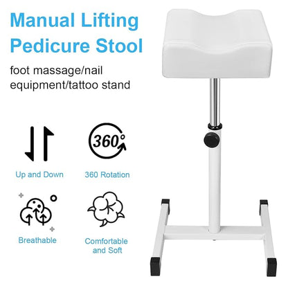 Adjustable Height Pedicure Stool with Soft Cushion, Non-Slip Footrest for Salon Spa Beauty, White