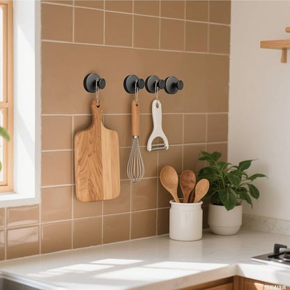 4Pcs Suction Cup Hooks, Wreath Hangers for Front Door, Strong Hold No Drill Hangers for Bathroom, Kitchen, Glass, Tile, Perfect for Wreaths (Black)