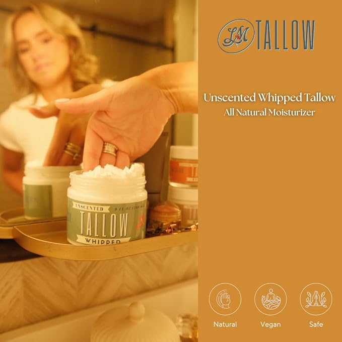 Whipped Tallow 2oz - All Natural Face Cream + Whole Body Moisturizer for Dry Skin - No Preservatives, Parabens or Seed Oils - 100% Pure, No Added Fragrance - USA Made (Unscented)