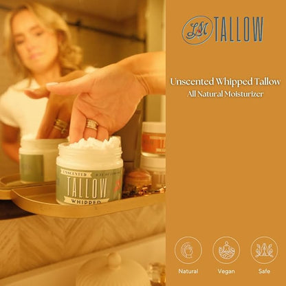 Whipped Tallow 2oz - All Natural Face Cream + Whole Body Moisturizer for Dry Skin - No Preservatives, Parabens or Seed Oils - 100% Pure, No Added Fragrance - USA Made (Unscented)