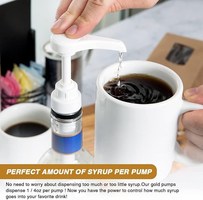 24 pcs Syrup Pumps with Cap to Avoid Dripping, Leak Proof Coffee Syrup Dispenser, Fits 25.4 Oz/750ml Coffee Flavoring Syrup Bottles, Great for Home & Coffee Bar Drinking Mixes, Cocktails, Beverage