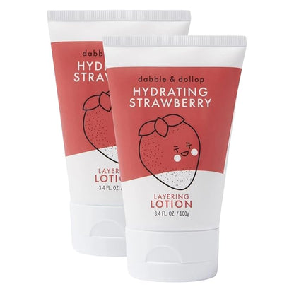 Dabble & Dollop Strawberry Lotion, Layering Lotion, Hydrating Scented Lotions for Kids, All-Natural, Dermatologist Tested, Vegan & Cruelty-Free (3.4oz, Pack of 2)
