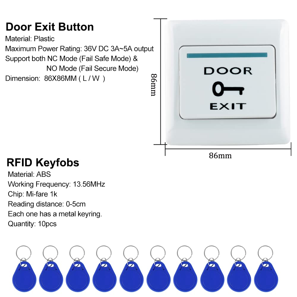 QTTYELOK Wifi Tuya APP Access Control System Waterproof Kits RFID Keypad Controller 125KHz 13.56MHz + Door Electric Strike Lock + DC12V Power Supply, 10,000 Large User Capacity