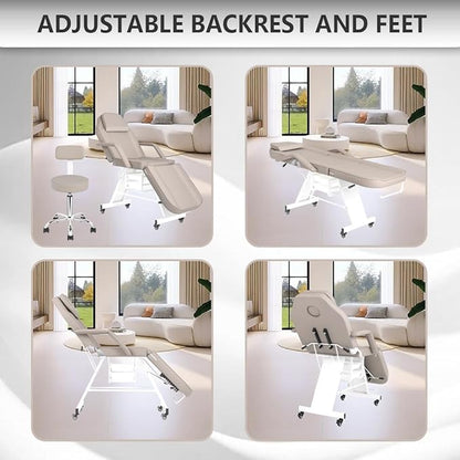 Tattoo Chair for Client Facial Table Adjustable 73inch Facial Chair Spa Esthetician with Stool for Beauty Tattoo Eyelash Equipment Black (Gray)