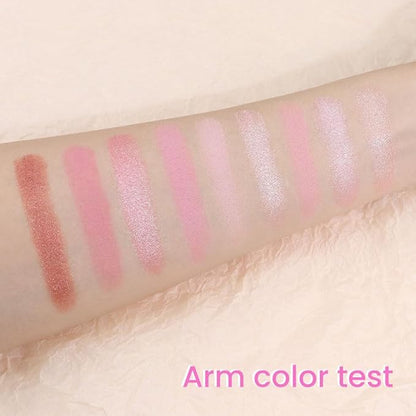 AMY'S DIARY Pink Shimmer Eye Shadow Makeup Palette 9 Colors, Highly Pigmented Matte Glitter Shimmer Pearl Waterproof Party Sparkling Eyeshadow Palette (02#)