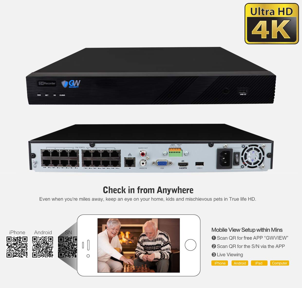 Gw Security 16 Channel 4K Nvr 5Mp H.265 Ip Surveillance Security Camera System With 12-Piece Super Hd 1920P Weatherproof Poe Sec