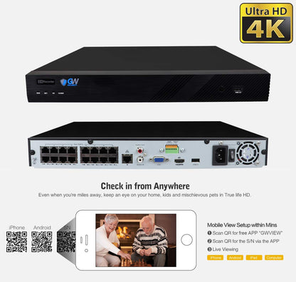 Gw Security 16 Channel 4K Nvr 5Mp H.265 Ip Surveillance Security Camera System With 12-Piece Super Hd 1920P Weatherproof Poe Sec