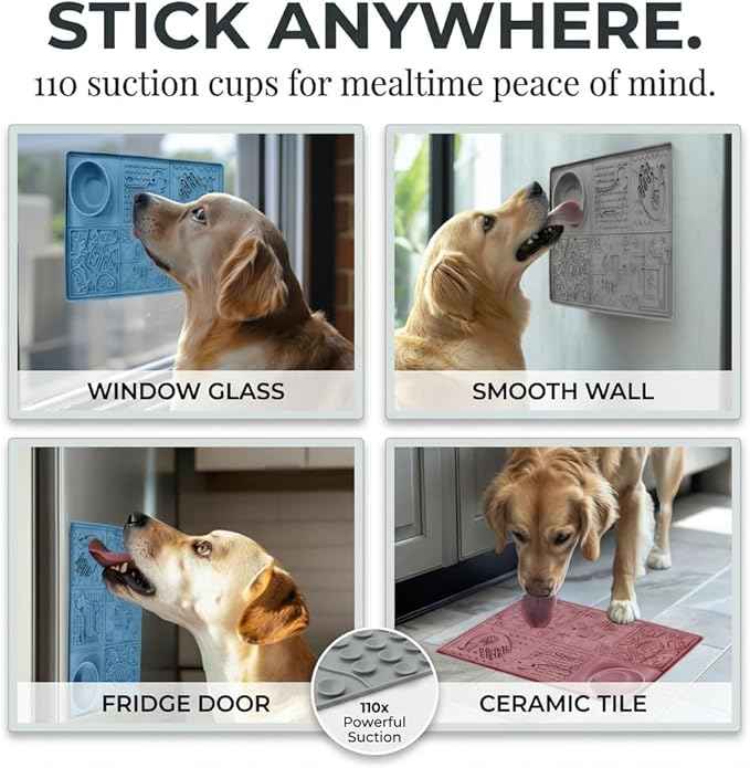 Tails & Tales Large Lick Mat for Dogs & Cats (11.2×16.7 in) with Strong Suction Cups, Slow Feeder Licking Pad for Anxiety Relief, Boredom & Bathing, Dog Enrichment Toy for Peanut Butter Yogurt (Blue)