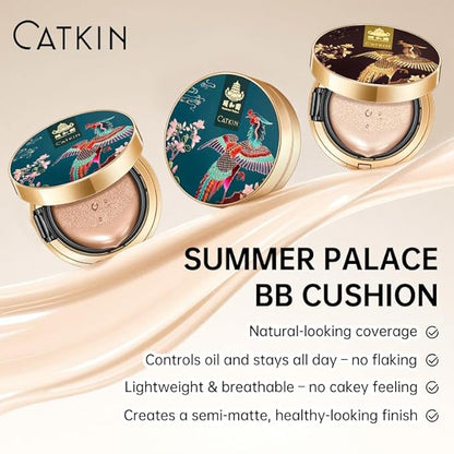 Catkin Phoenix Cushion Foundation Buildable Coverage Anti-Aging Serum Makeup, Sheer Satin Finish, Refill Included, Light Beige 0.46 Oz x 2, N11 BEIGE