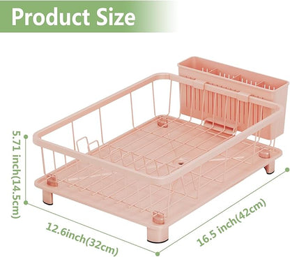 Pink Dish Drying Rack - Space-Saving Dish Rack,Dish Racks for Kitchen Counter with Drainboard, Birthday Christmas Day Mothers Day Thanksgiving Gifts for Mom Grandma Wife Kitchen Enthusiasts