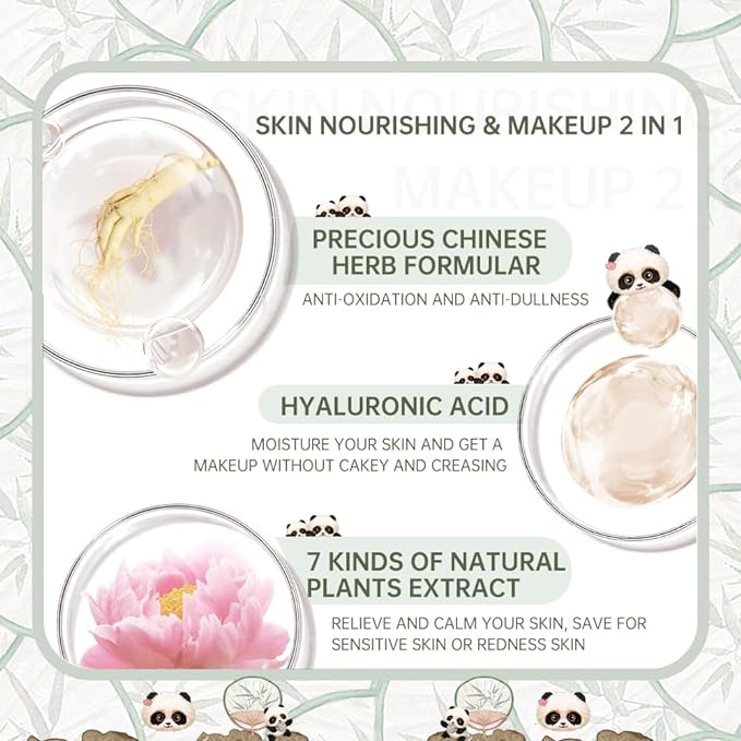 CATKIN Panda Land Full Coverage Cushion Fondation, Breathable Hydrating Nourishing Poreless Face Makeup Save for Sensitive Skin,Sheer Finish (C01 Fair)