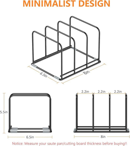 Kitchen Cabinet Organizer, 2PCS Steel Cookware Holder, Divided Holder with 3 Slots for Skillets Baking Tray and Chopping Board Rack - Pan Holder Storage (2.2 Inch Width Slots)