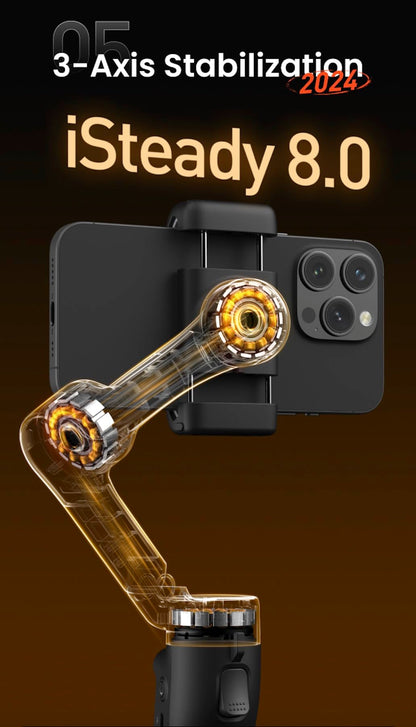 Hohem Isteady X3 Gimbal Stabilizer For Iphone, Ai Tracker Stabilizer, 3-Axis Smartphone Foldable Gimbal W/3-Color Fill Light, De