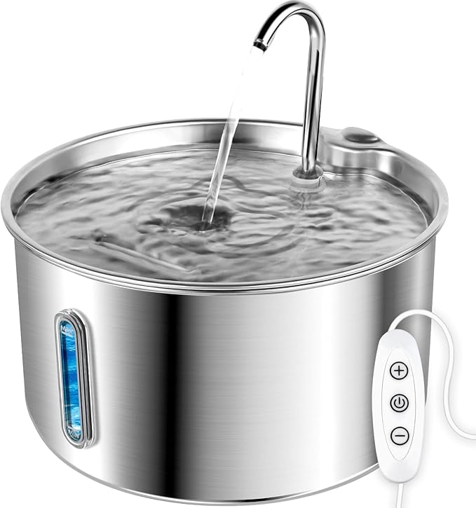 Cat Water Fountain Stainless Steel,135oz/4L,with Adjustable Pump & 3 Flow Modes, Ultra-Quiet Automatic Cat Dog Water Dispenser, Large Capacity Water Fountain for Cats,Dogs,Multiple Pets (1)