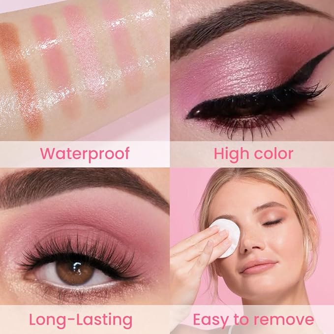 AMY'S DIARY Pink Shimmer Eye Shadow Makeup Palette 9 Colors, Highly Pigmented Matte Glitter Shimmer Pearl Waterproof Party Sparkling Eyeshadow Palette (02#)