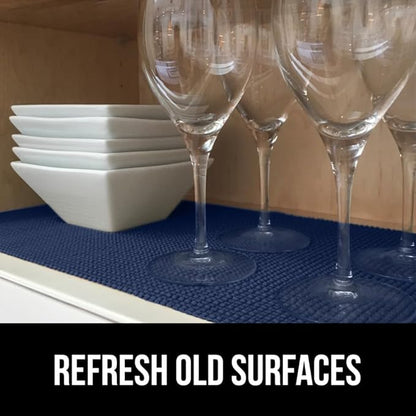 GORILLA GRIP powerGRIP Drawer Shelf and Cabinet Liner, Thick Strong Hold, Non-Adhesive Liners Protect Kitchen Cabinets and Cupboard, Bathroom Drawers, Easy Install, Breathable Mat, 12" x30', Navy Blue