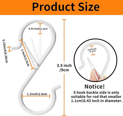 48 PCS S Hooks for Hanging with Safety Buckle, 3.5 inch Heavy Duty Metal S Shaped Hooks for Kitchen Utensil, Cups, Pots, Plants, Bags, Hats (White)
