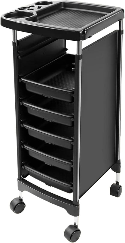 Salon Trolley Cart with Wheels & 5 Drawers, Salon Rolling Stations for Hair Stylist,Hairstylist for Beauty Tattoo Hairdressing Beauty Equipment, Black (T28-5DRAWER)