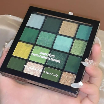 evpct 16 Colors Green Glitter Eye shadow Palette Makeup Waterproof Dark Light Green Yellow orange Brown Shimmer Highly Pigmented Pressed Sparkly Shiny Eyeshadow Palette paletas de sombras para de ojos