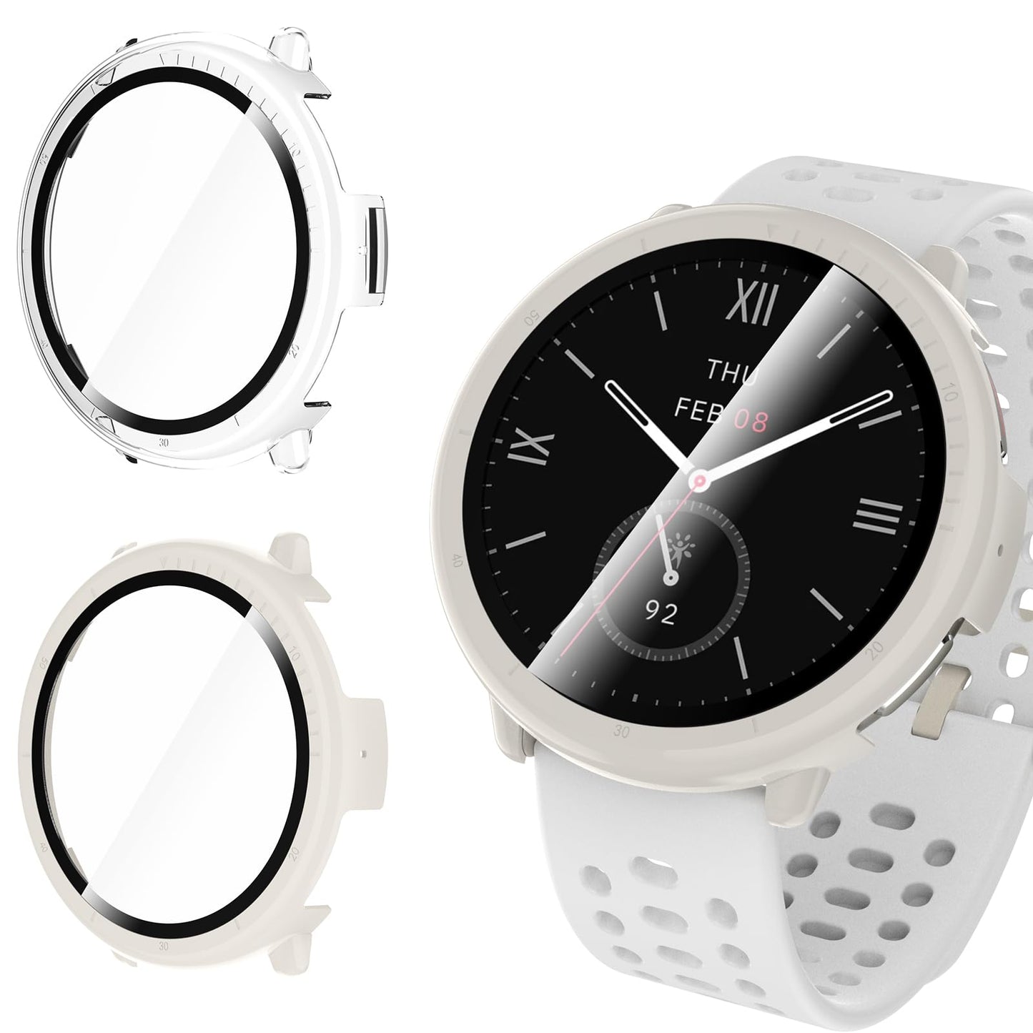Wd&Cd 2 Pack Case Compatible For Amazfit Active 2 White+Clear, Hard Pc Case With Tempered Glass Screen Protector Compatible With