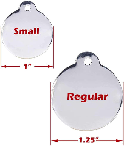 Engraved Pet Tag for Dogs and Cats - Personalized Front & Back up to 4 Lines of Text Custom Engraved ID, Round Paw Print Solid Plating Stainless Steel Black Small