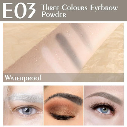 Taupe Grey Eye Brow Powder for Women, Matte Gray Black Eyebrow Powder Kit with Brush, Long-Lasting 3 Colors Beige White Brow Palette, Filler for Full, Defined Natural Brows Shaping