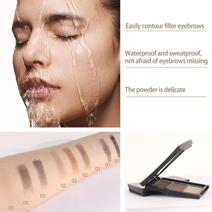 Eye Brow Powder for Women, Taupe Eyebrow Powder Kit with Brush, Long-Lasting 3 Colors Brow Palette, Filler for Full, Defined Natural Brows Shaping (02)