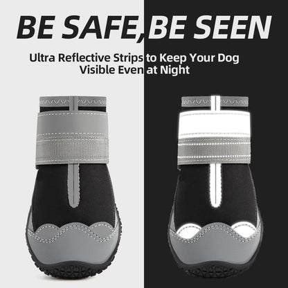Dog Shoes for Large Dogs, Medium Dog Boots & Paw Protectors for Hardwood Floors, Outdoor Dog Booties for Hot Pavement Winter Snow Hiking, Waterproof Dog Shoes with Reflective Strips Size 4