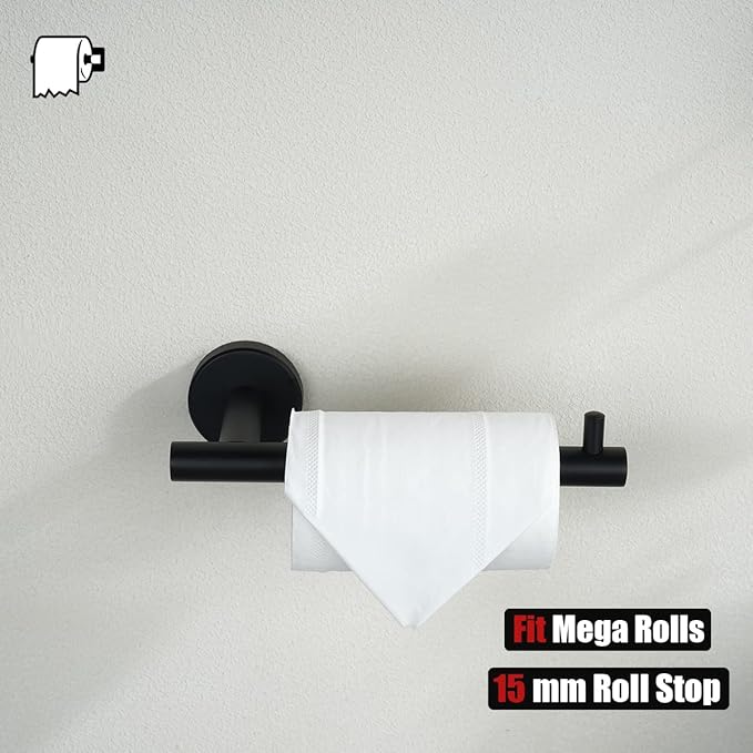 JQK Black Toilet Paper Holder, 5 Inch 304 Stainless Steel Thick 0.8mm Tissue Paper Dispenser, Matte Black Wall Mount 2 Pack, TPH100-PB-P2