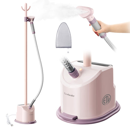 Newbealer Standing Garment Steamer - 1500W Full-Size Vertical Clothes Steamer with Foot Pedal, 57.5oz (1.7L) Large Water Tank, 45s Fast Heat-Up, 50-Min Powerful Steaming, Auto-Off (Pink)